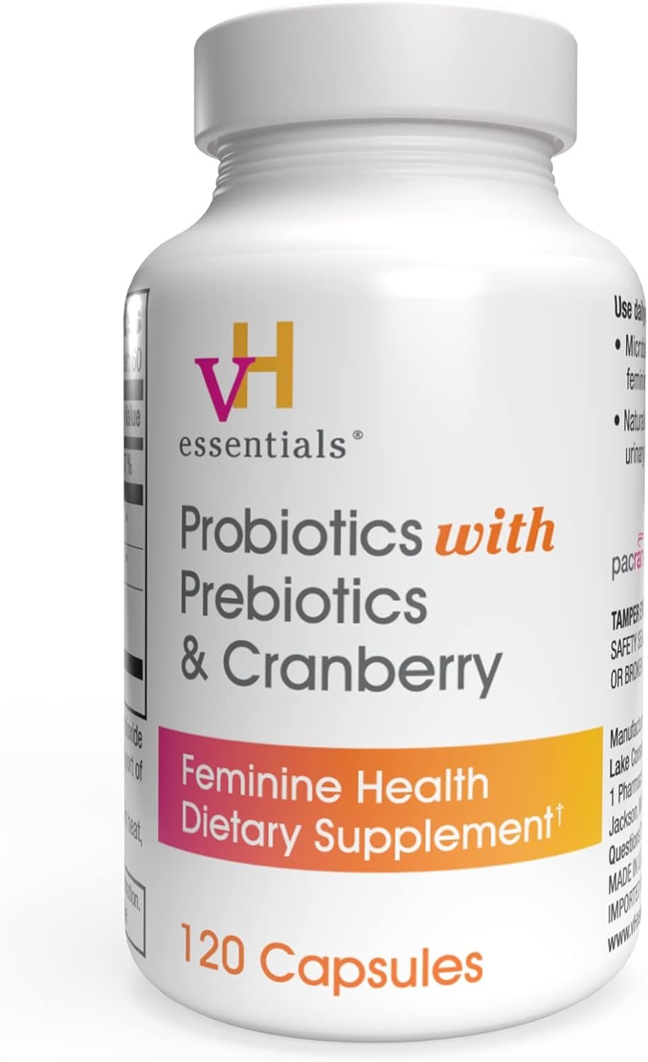 vH Essentials Probiotics for Women with Prebiotics, Cranberry & Vitamin C – 120 Capsules (60 Day Supply) -Probiotics Support Gut Balance, Health & Urinary Tract Health for Women