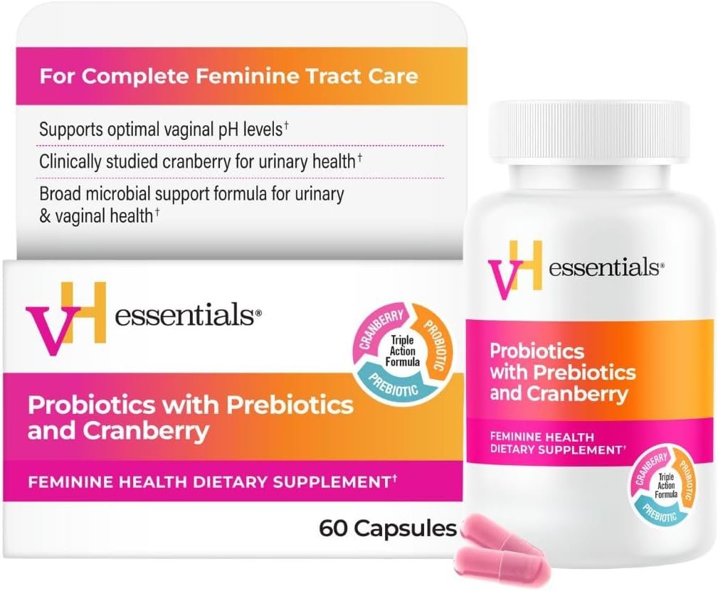 vH essentials Probiotics with Prebiotics and Cranberry Feminine Health Supplement – 60 Capsules