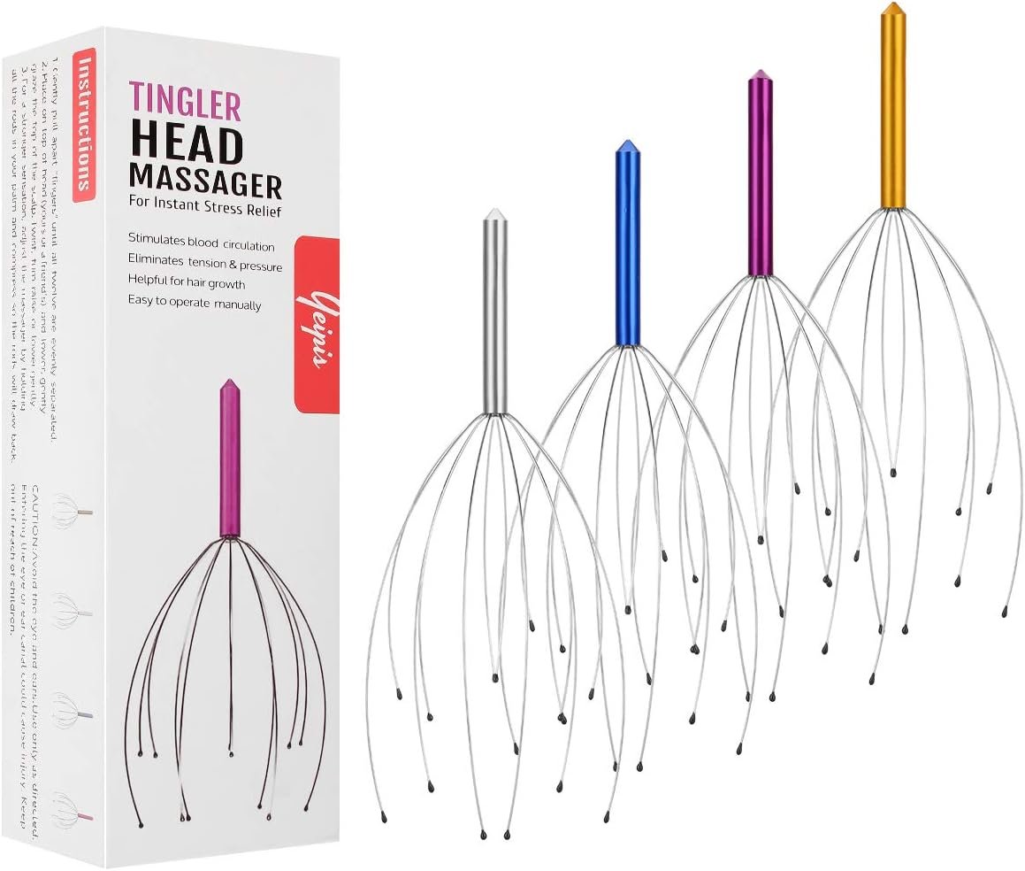Yeipis 4 Pack Scalp Massagers, Handheld Head Massage Tingler, Scratcher for Deep Relaxation, Hair Stimulation and Stress Relief Christmas Gift