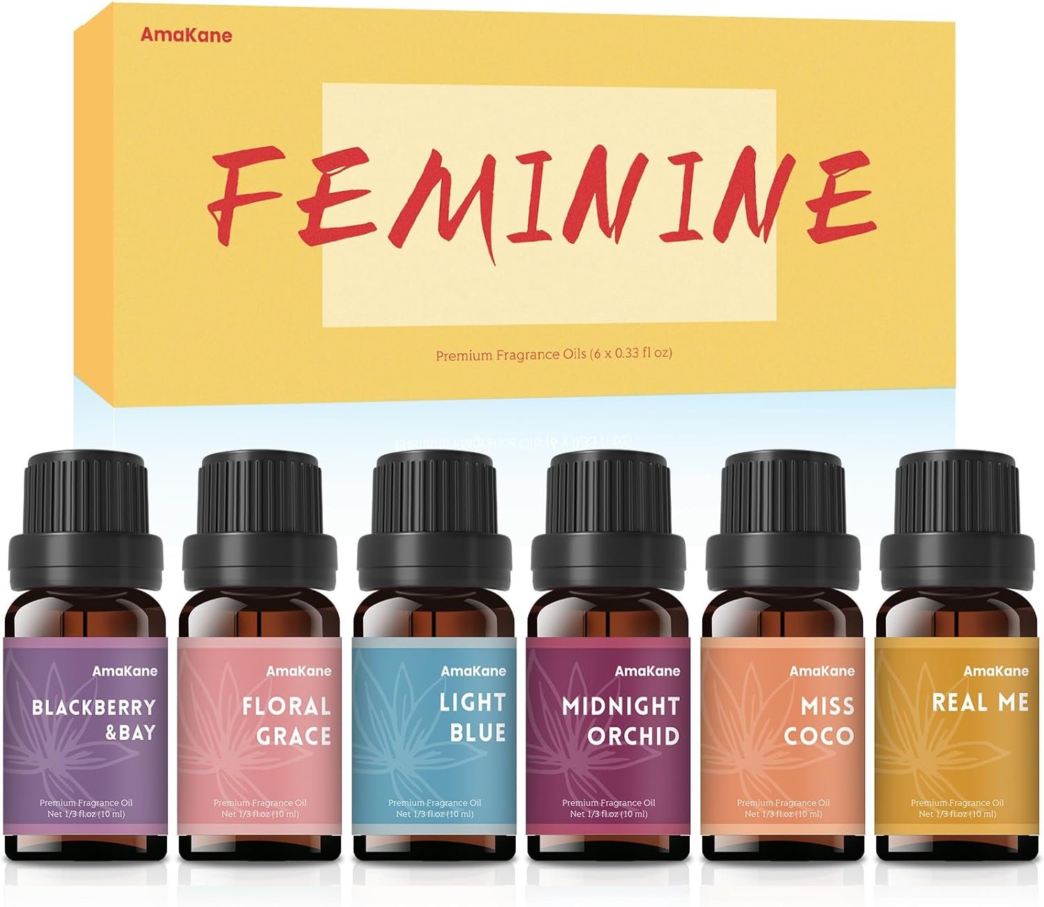 AmaKane Fragrance Oils Set, Essential Oils for Diffuser, Fragrance Oil for Candle Making, Soap Making Scents, Aromatherapy Oils 6x10ml, Feminine