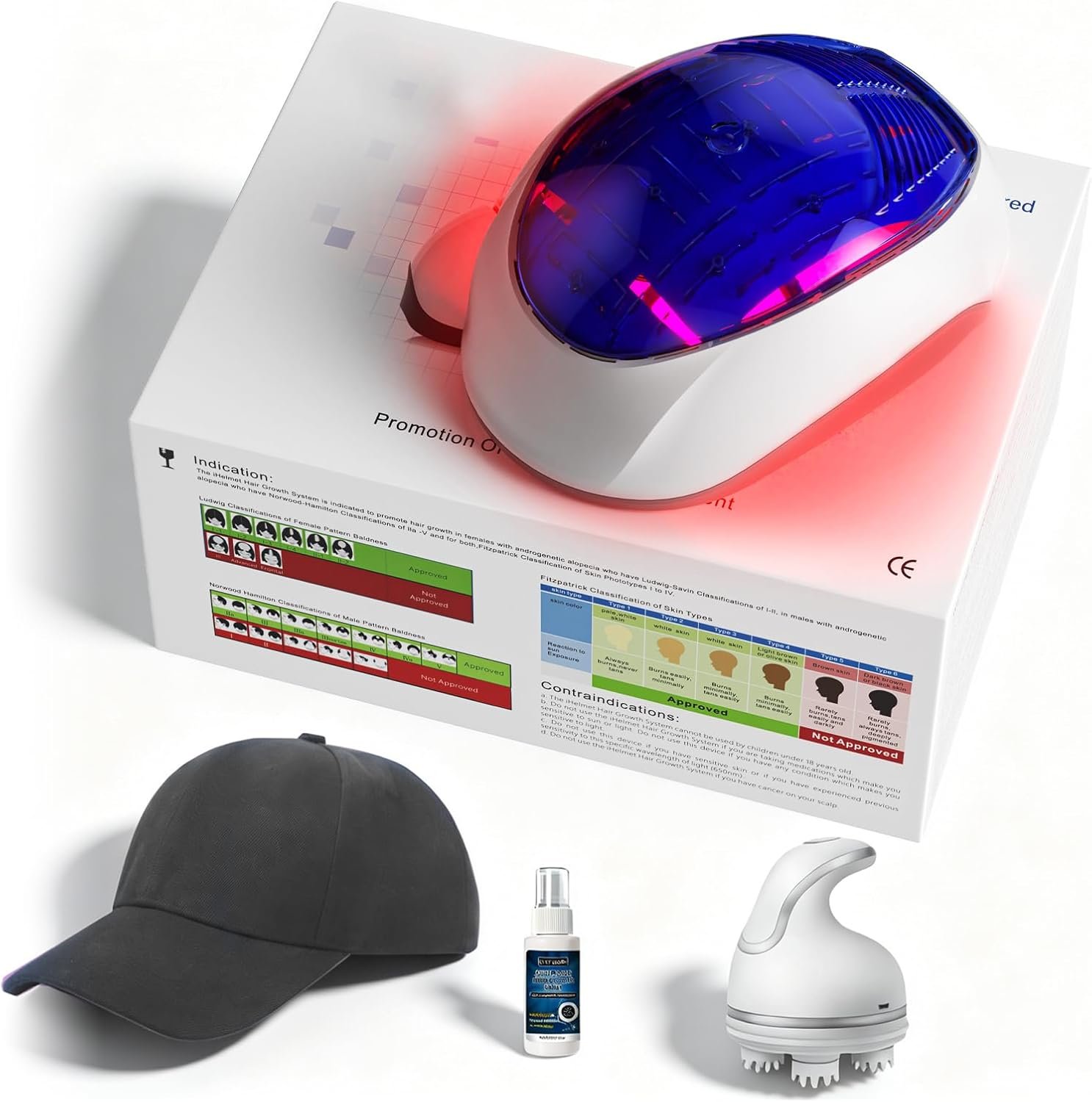 4-in-1 Hair Growth System – 650nm Hair Growth Helmet With 282 Lasers for Hair Loss, Hair Thinning & Alopecia Treatment, See Results in 1 Month, Complete Kit with Scalp Massager & Serum