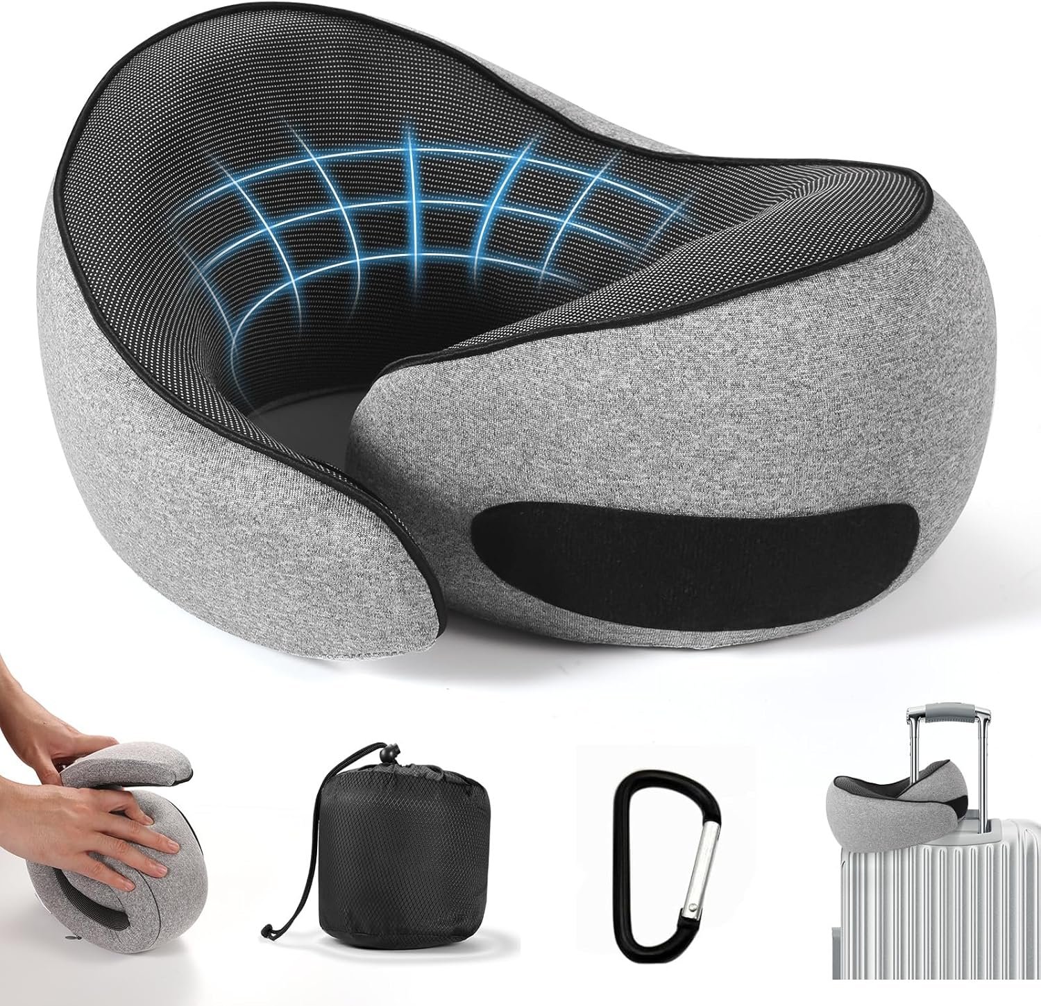SZXYX Travel Pillows – 100% Pure Memory Foam Neck Pillow for Airplanes, Comfortable Breathable Cover, 360° Support Stowable Pillows for Sleeping, Car, Airport Travel Essentials Dark Grey
