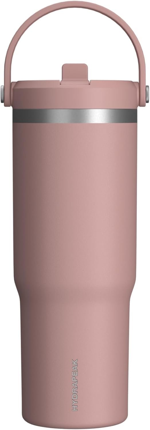 Hydrapeak Nomad 32oz Insulated Stainless Steel Travel Tumbler with Handle & Straw Lid, Leakproof, Cupholder Friendly, Keeps Drinks Cold 24 Hours, Reusable Bottle for Daily Hydration (Rosewood)