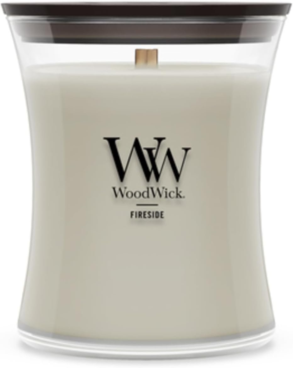 WoodWick Fireside Holiday Candle Gifts for Women and Men, 9.7 oz Medium Hourglass Candle with Crackling Wick
