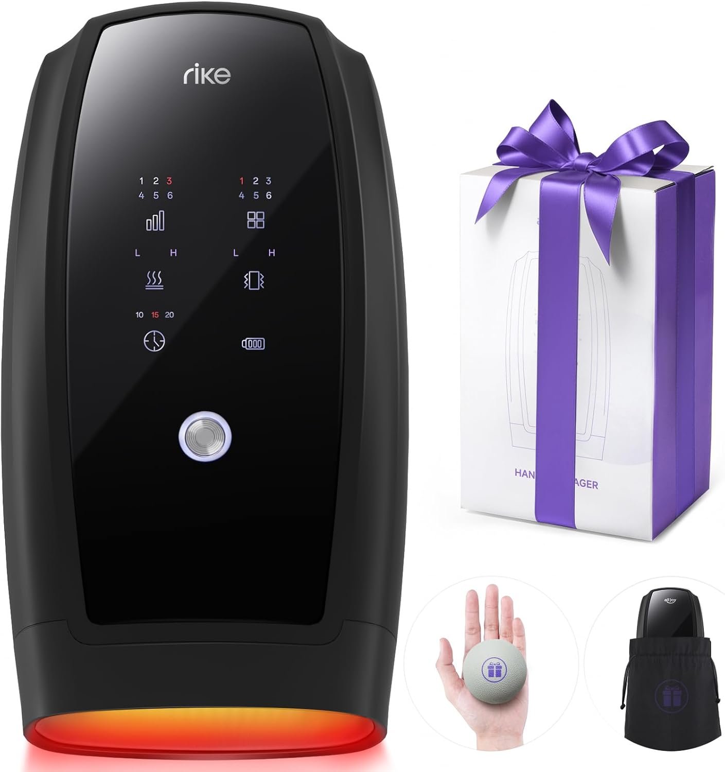 RIKE Hand Massager, 6 Modes 6 Intensities Hand Massager with Heat and Compression Arthritis and Carpal Tunnel, Fathers Day Birthday Gifts for Husband Men Women (Black)