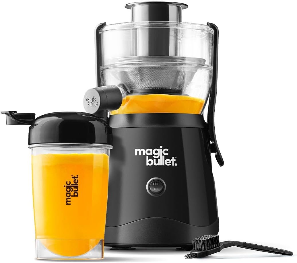 magic bullet Mini Juicer, Countertop Space-Saving, 2″ Feed Chute for Fruits and Vegetables, 400W, 16oz Cup, Compact Design, Black, MBJ50100AK