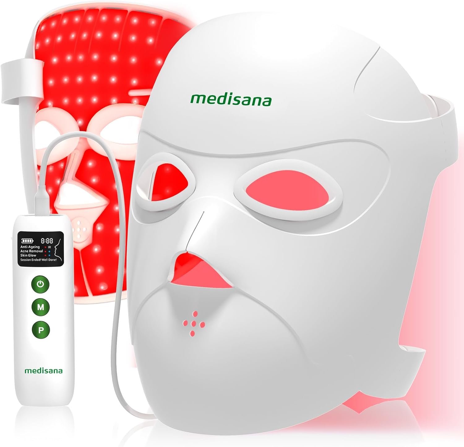 Medisana Red Light Therapy for Face, 3D Facial Fit LED Mask with 415nm Blue 630nm Red 830nm Infrared, 336 Beads, 3 Modes – Cordless & Rechargeable LED Face Mask for Home, Skincare Gifts for Women Mom
