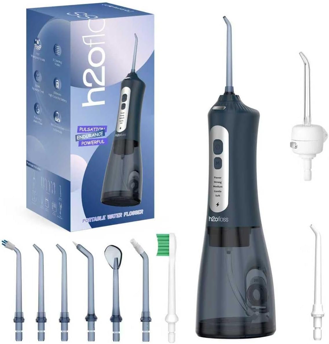 H2ofloss Cordless Water Flosser with 30 Freshening Tablets – 5 Modes, 2500mAh Rechargeable, 300ml Tank, IPX7 Waterproof, Portable for Braces & Teeth, Travel-Friendly