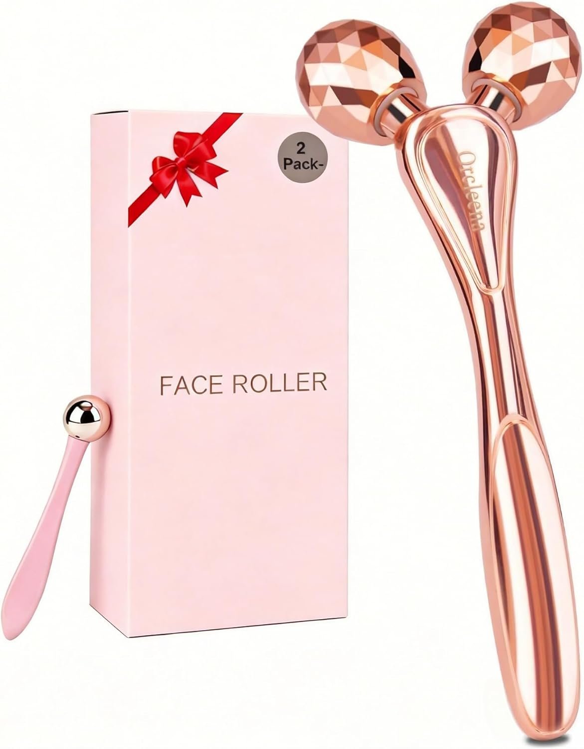 3D Face Roller Metal Facial Massager Face Sculpting Gua Sha Massage Tool for Eye Skin Care Reducing Puffiness Anti-Wrinkle for Women Girl Gift Set(Rose Gold)