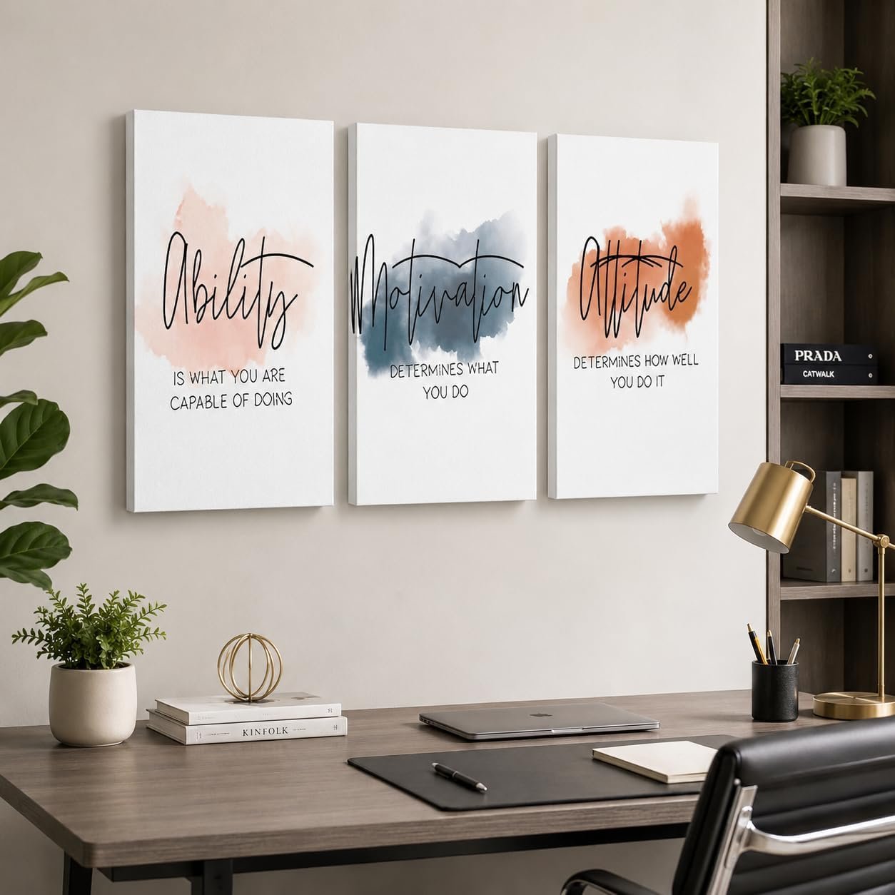 3 Piece Inspirational Canvas Wall Art, Quotes Motivational Mindset Print Pictures for Office Wall Decor, Triptych Entrepreneur Poster Framed Artwork for Women Men Home Decor Ready to Hang (36″Wx18″ H)