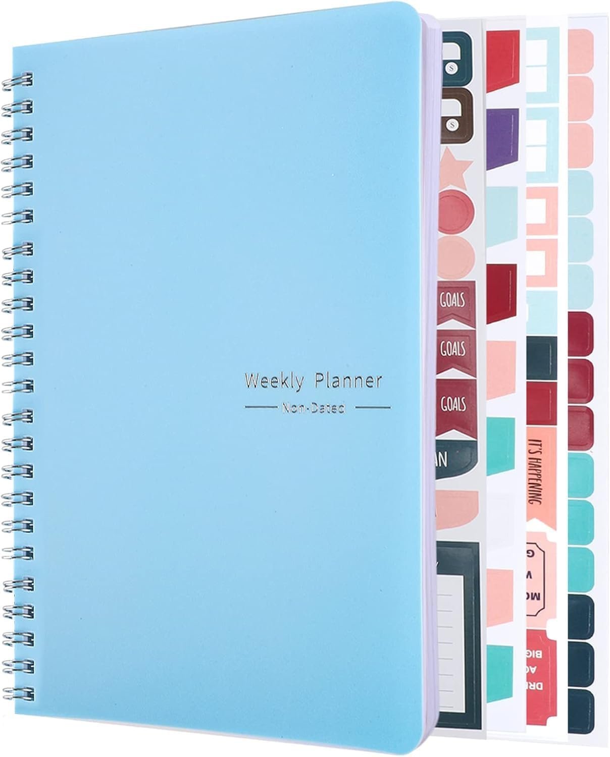 Undated Weekly Planner with Habit Tracker, 52 Weeks To Do List Notebook A5 Weekly Goal Planner with Spiral Binding & Stickers Home Work School Supplies for Women Girls 8.2″ x 5.7″ – Blue