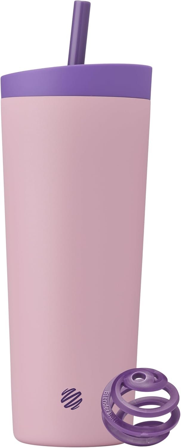 BlenderBottle 2-in-1 Insulated Stainless Steel Shaker Tumbler, Swig Leakproof Lid, Straw, BlenderBall, BPA Free, For Protein Shakes, Smoothies, And Pre Workout, 24 oz, Velvet Blush
