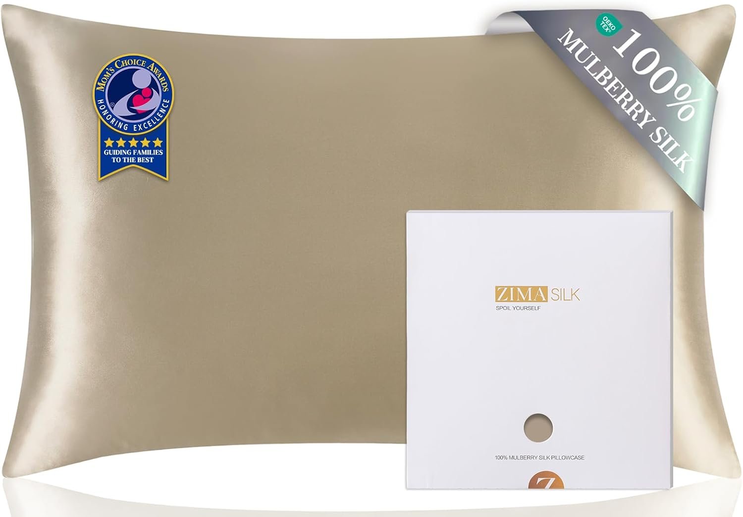 ZIMASILK 100% Pure Mulberry Silk Pillow Cases for Hair and Skin, Soft, Hypoallergenic & Smooth, Both Sides Grade 6A Silk, with Hidden Zipper, Gift for Women Men, 1pc (Queen 20”x30”, Taupe)