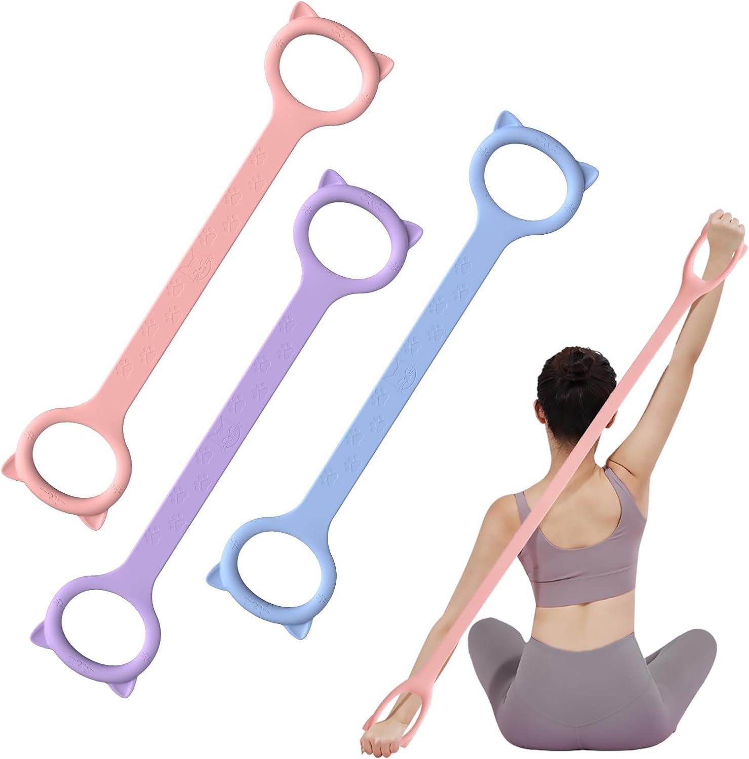 Figure 8 Resistance Bands with Handles, Upgraded Silicone 8-Shaped Exercise Band for Women,Stretch Bands Set for Exercise Arms Back Legs Pilates Yoga