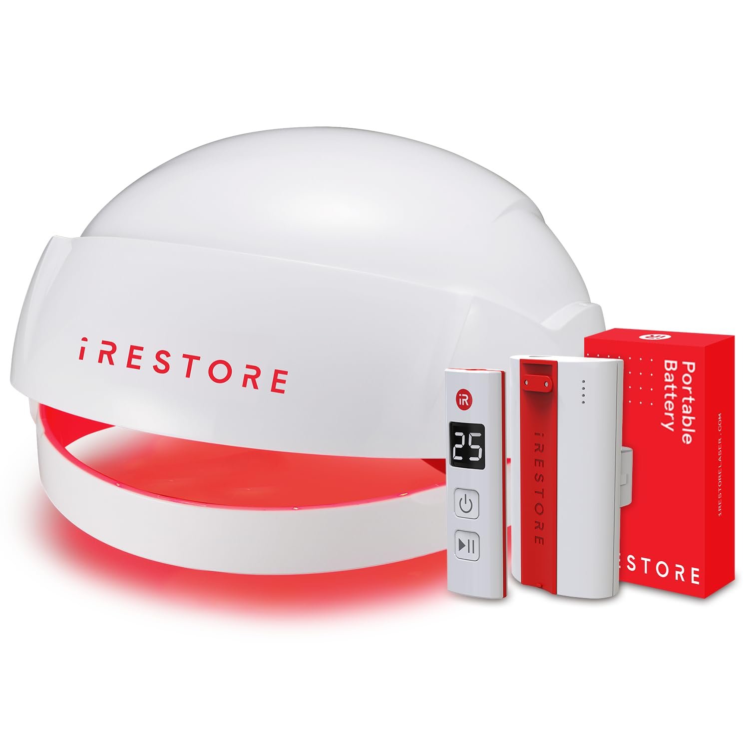 iRestore Essential Laser Hair Growth System + Rechargeable Battery Pack – FDA Cleared Hair Regrowth for Men & Women with Thinning Hair