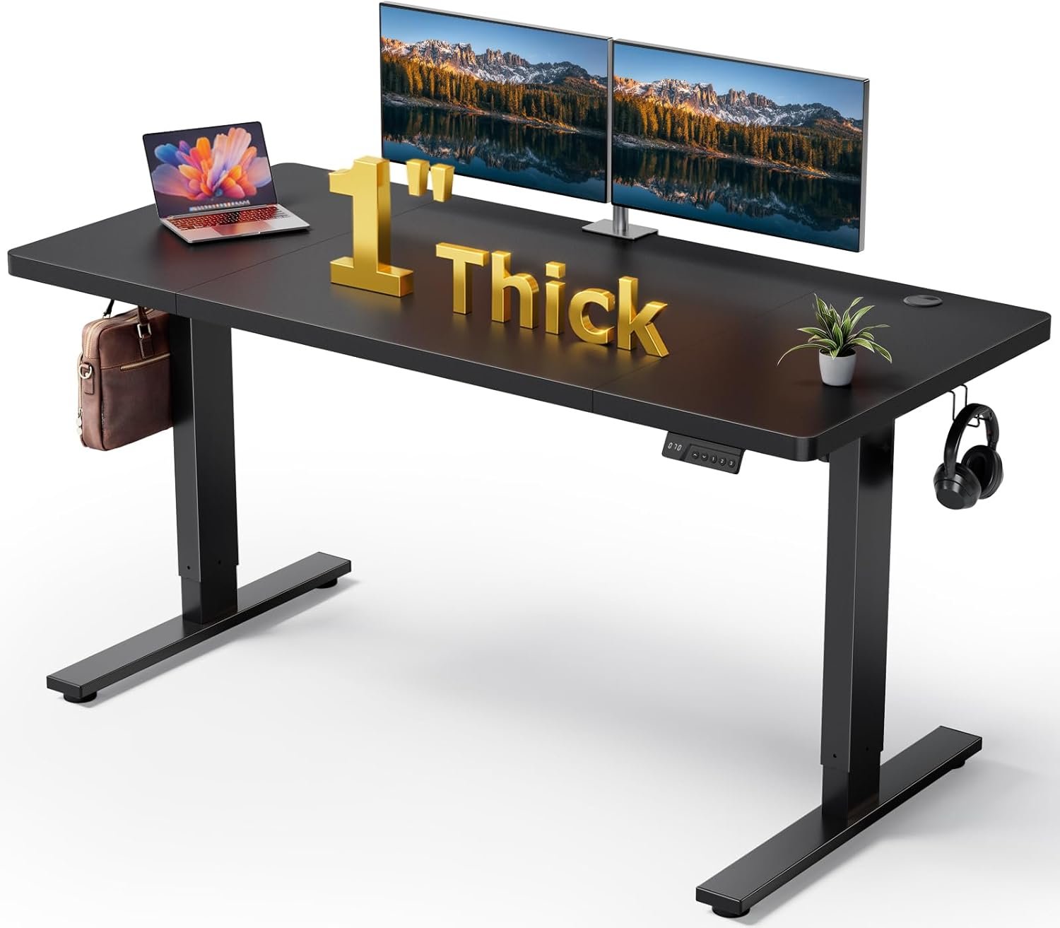 SIAGO Electric Standing Desk Adjustable – 60×28 Inch Sit Stand Desk with 1 Inch Thick Tabletop, Double Beam Frame, 3 Memory Height Adjustment, Cable Management for Home Office