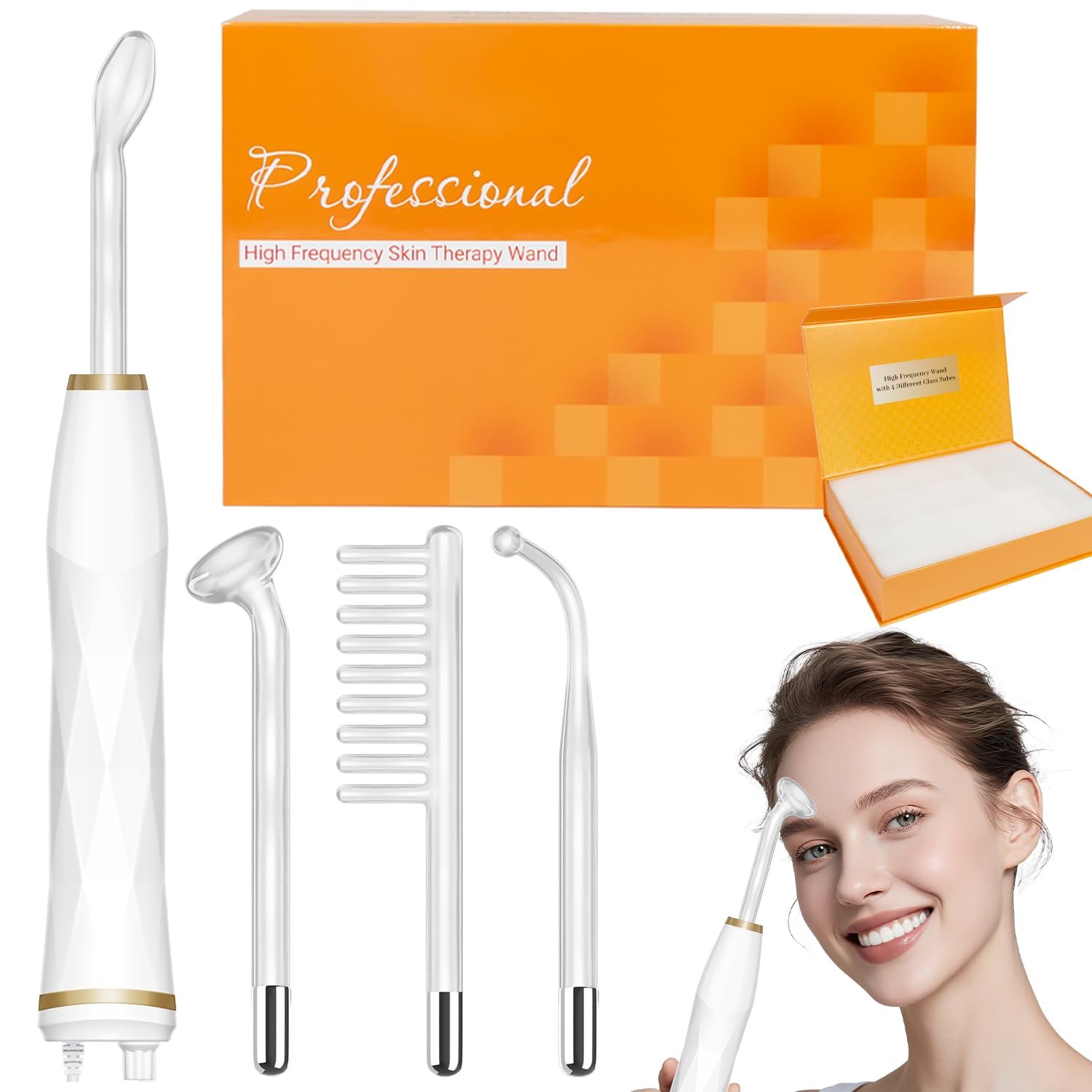 TUMAKOU Portable High Frequency Facial Machine – Orange High Frequency Face Skin Wand Device