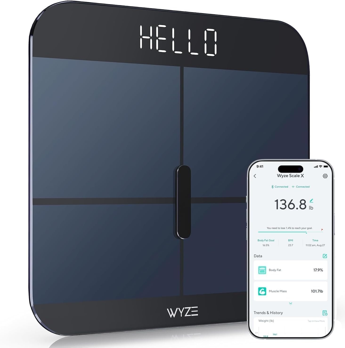 Wyze Smart Scale X – Digital Bathroom Scale for Body Weight, BMI, Body Fat, Muscle Mass, Heart Rate Monitor | Sync with Health Apps | Body Composition Analyzer for People, Baby & Pet, 400 lbs (Navy)