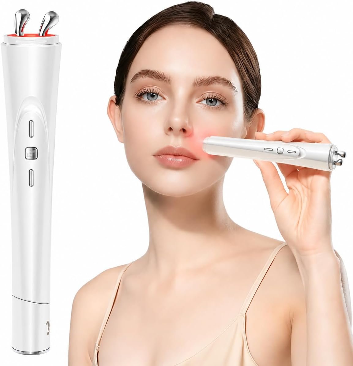 2-in-1 Facial & Eye Massager with Red Light, Rotation & Vibration for Puffiness, Firming & Smoothing – Facial, Eye & Neck Sculpting Tool for Fine Lines, Wrinkles & Eye Contours
