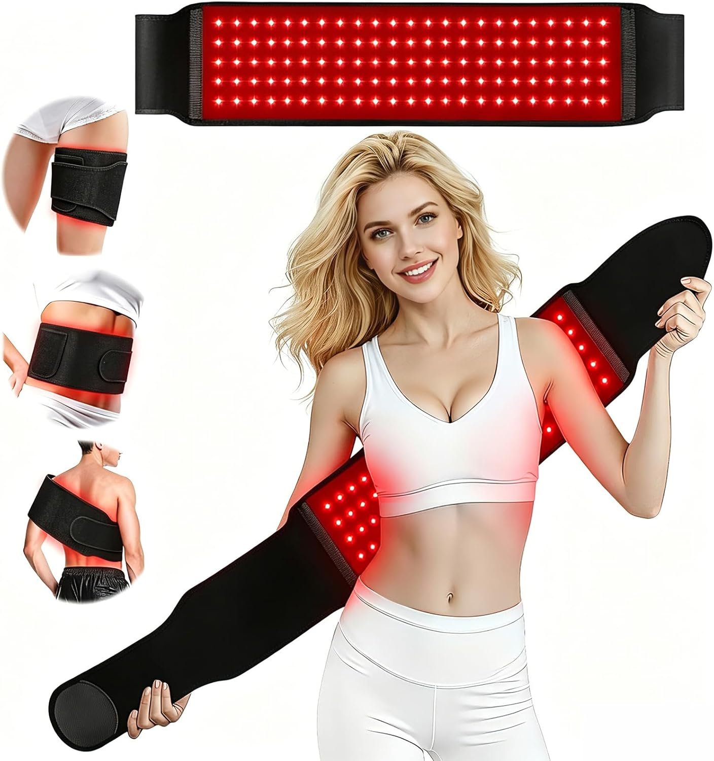 Body Red Light Therapy Belt, Wearable Red Light Therapy for Body Care, 3-in-1 Red + NIR Pulsed Light for Shoulders, Back, Waist, Abdomen & Legs, Non-Slip, Gift for Men & Women