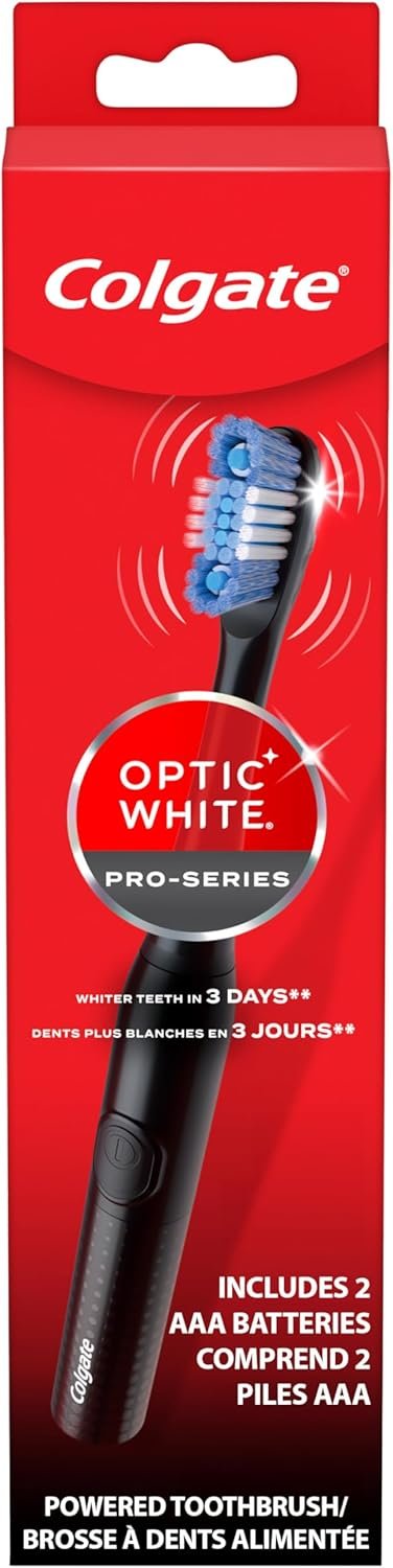 Colgate Optic White Pro-Series Whitening Battery Operated Electric Toothbrush with Timer, Soft, Black