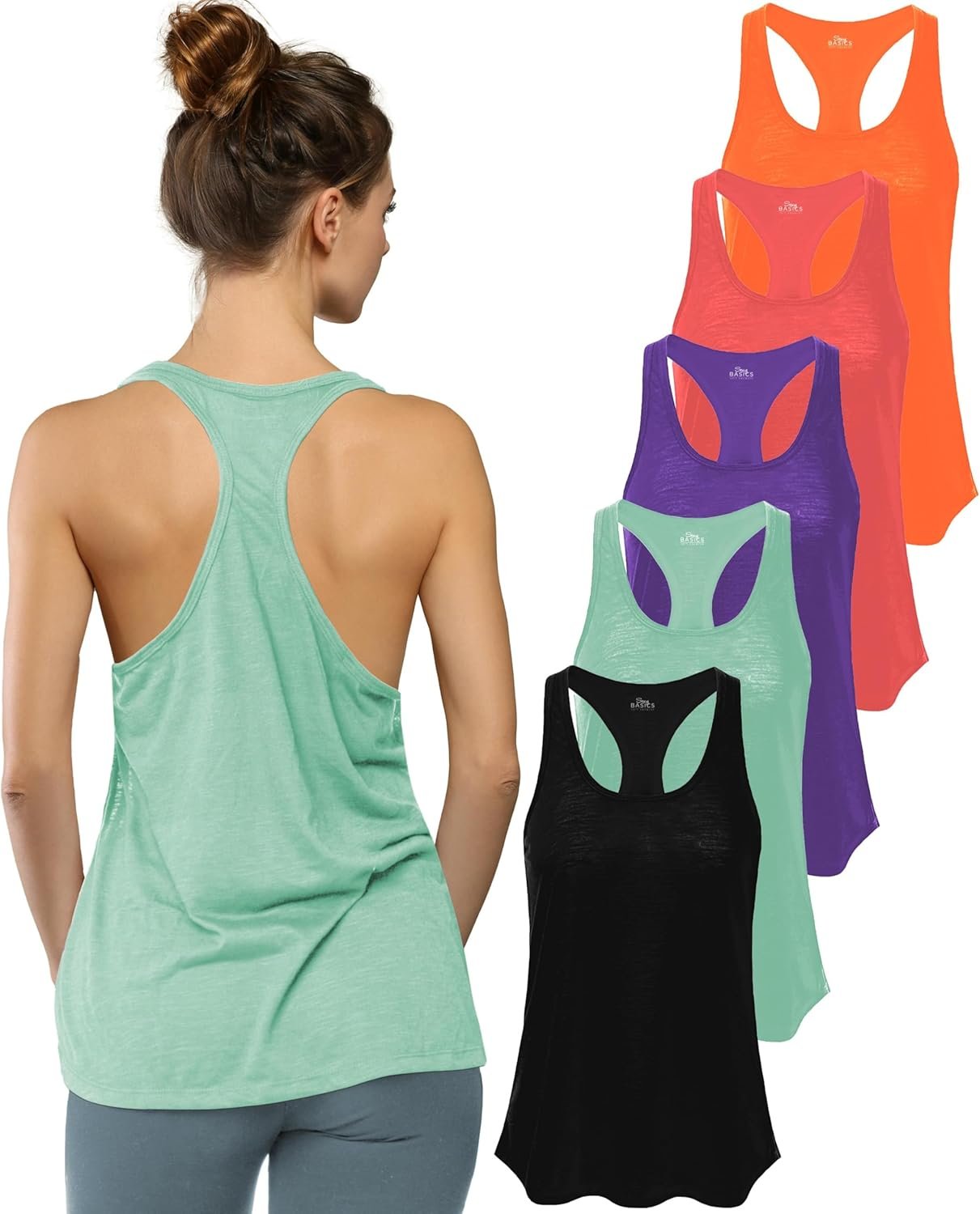 Sexy Basics Women’s Everyday Flowy Burnout Slub Racer Back Tanks | Active Workout Tops | Multi Packs & Colors