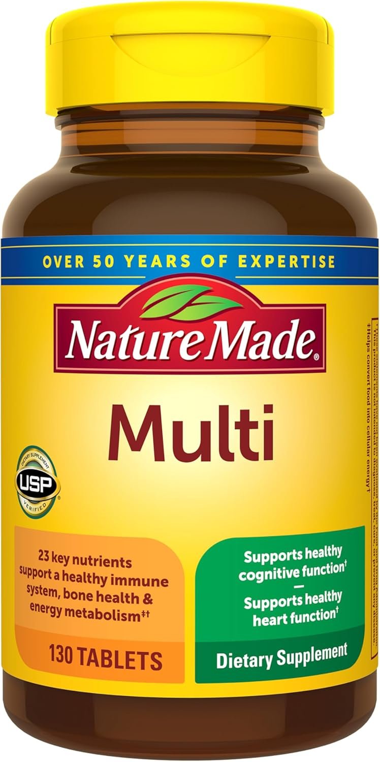 Nature Made Multivitamin Tablets with Iron, Multivitamin for Women and Men for Daily Nutritional Support, Multi Vitamins for Adults, 130 Tablets, 130 Day Supply