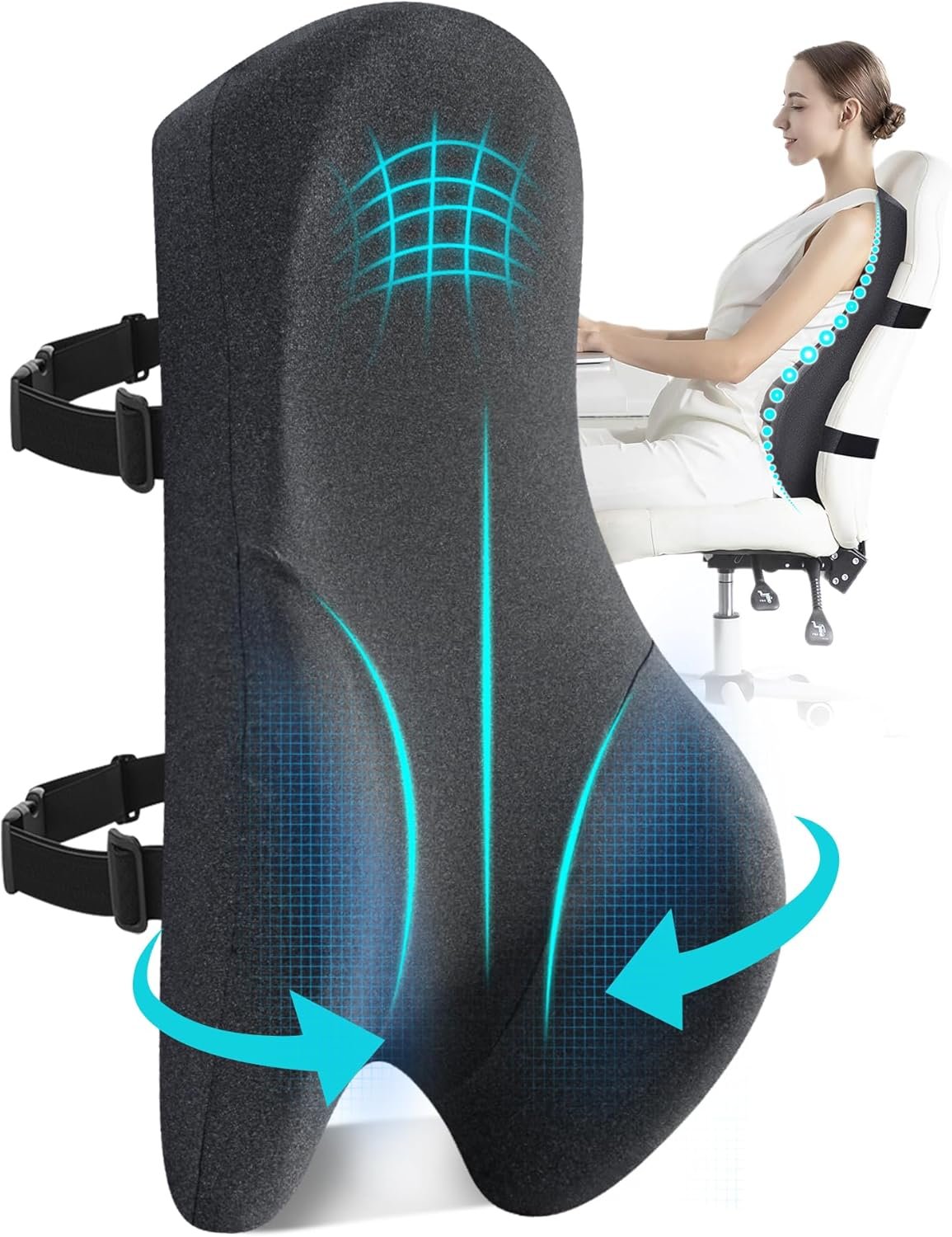 Teemour High Back Support Pillow for Office Chair, Fully Support Back Cushion – Memory Foam Lumbar Support Pillow for Office Chair, Desk, Gaming Chair, Promotes Posture Pain Relief Adjustable Straps