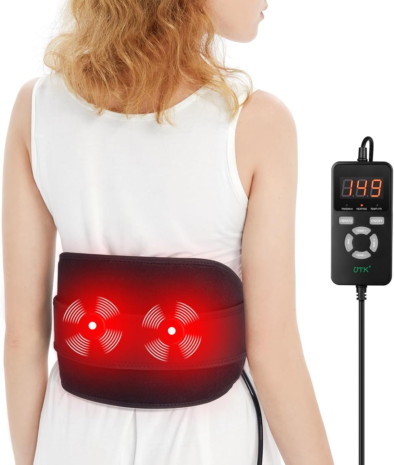 UTK Vibrating Far Infrared Heating Pad for Back Pain Relief, Hot Enough, Fathers Day Dad Gifts for Men, Massager Heating Pads for Lower Back, 16 Timers Auto-Off, 20 Natural Jade, 35-55″ Adjustable