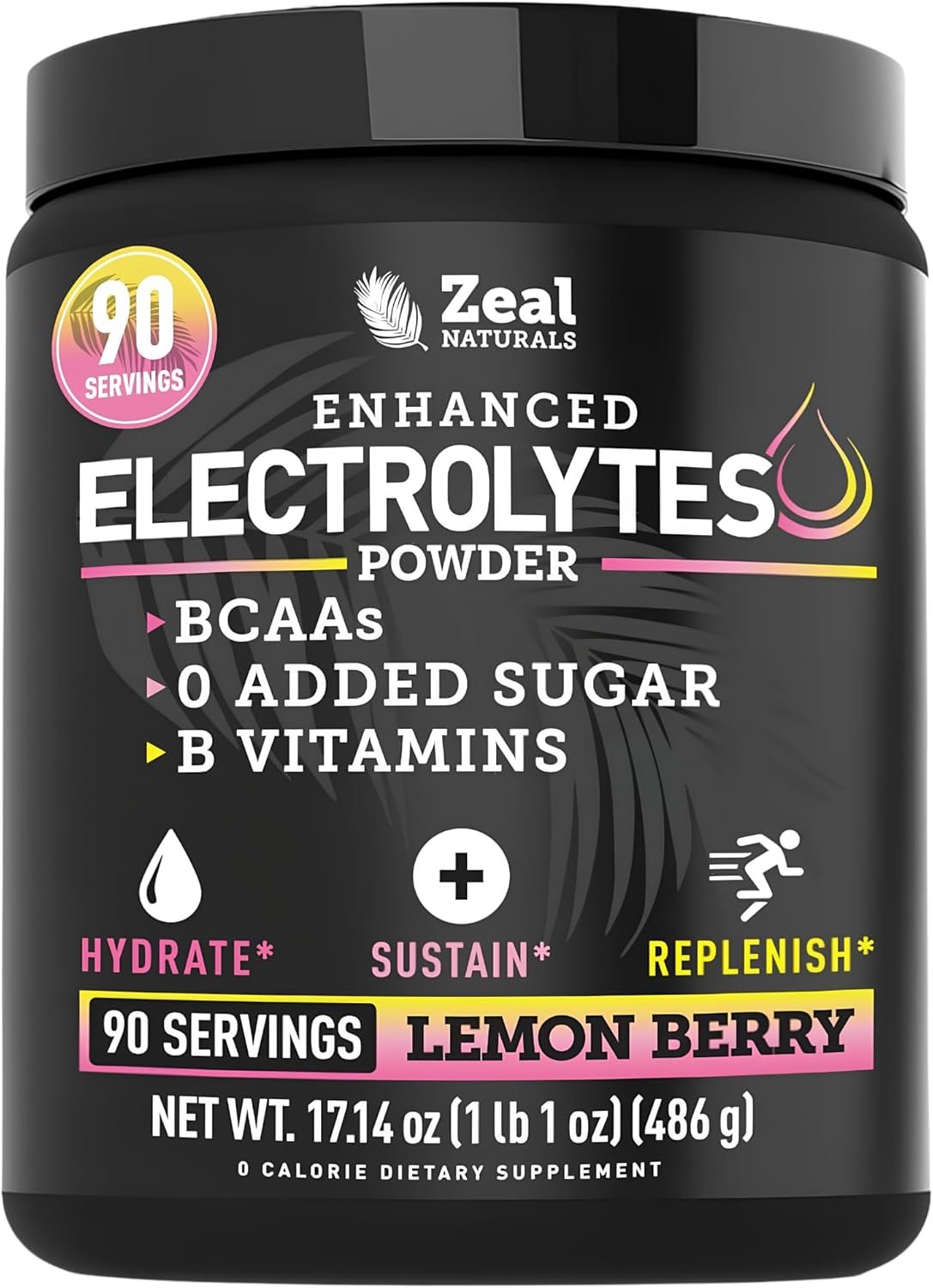 Zeal Electrolyte Powder – 90 Servings | Keto Electrolytes Powder | Zero Sugar, BCAAs, B-Vitamins | Potassium, Zinc, Magnesium | Hydration Powder Recovery Drink | Lemon Berry