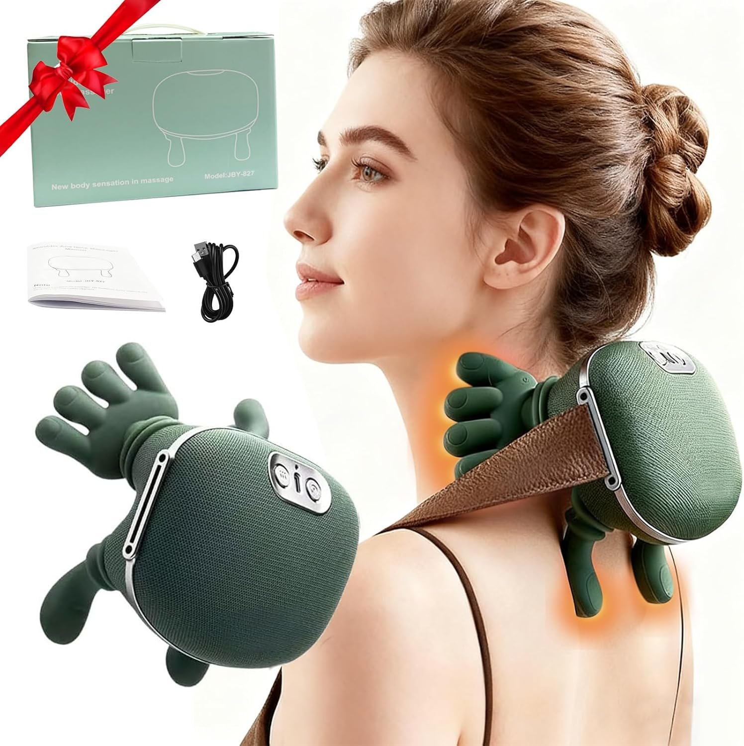Siasoo Neck Massager With Heat-Wireless Portable Shiatsu Neck and Shoulder Deep Tissue 4D Kneading Back Massage With Fingers,Simulated Human Hand Design Muscle Relax Hand Massager For FathersDay Gifts