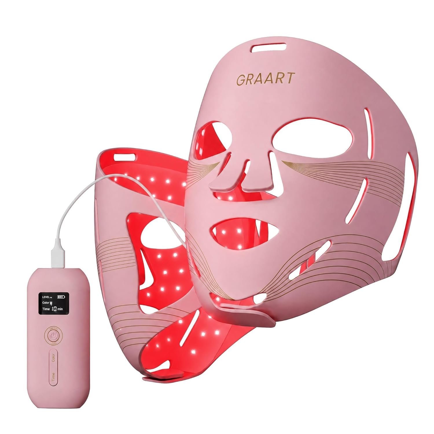 Red Light Therapy for Face & Jawline – FDA Cleared 4D Face Mask with 324 LEDs, 6 Modes (Red/Blue/Infrared) | Cordless for Home & Travel |Luxury Skincare Gifts for Women, Mom, Wife | Pink