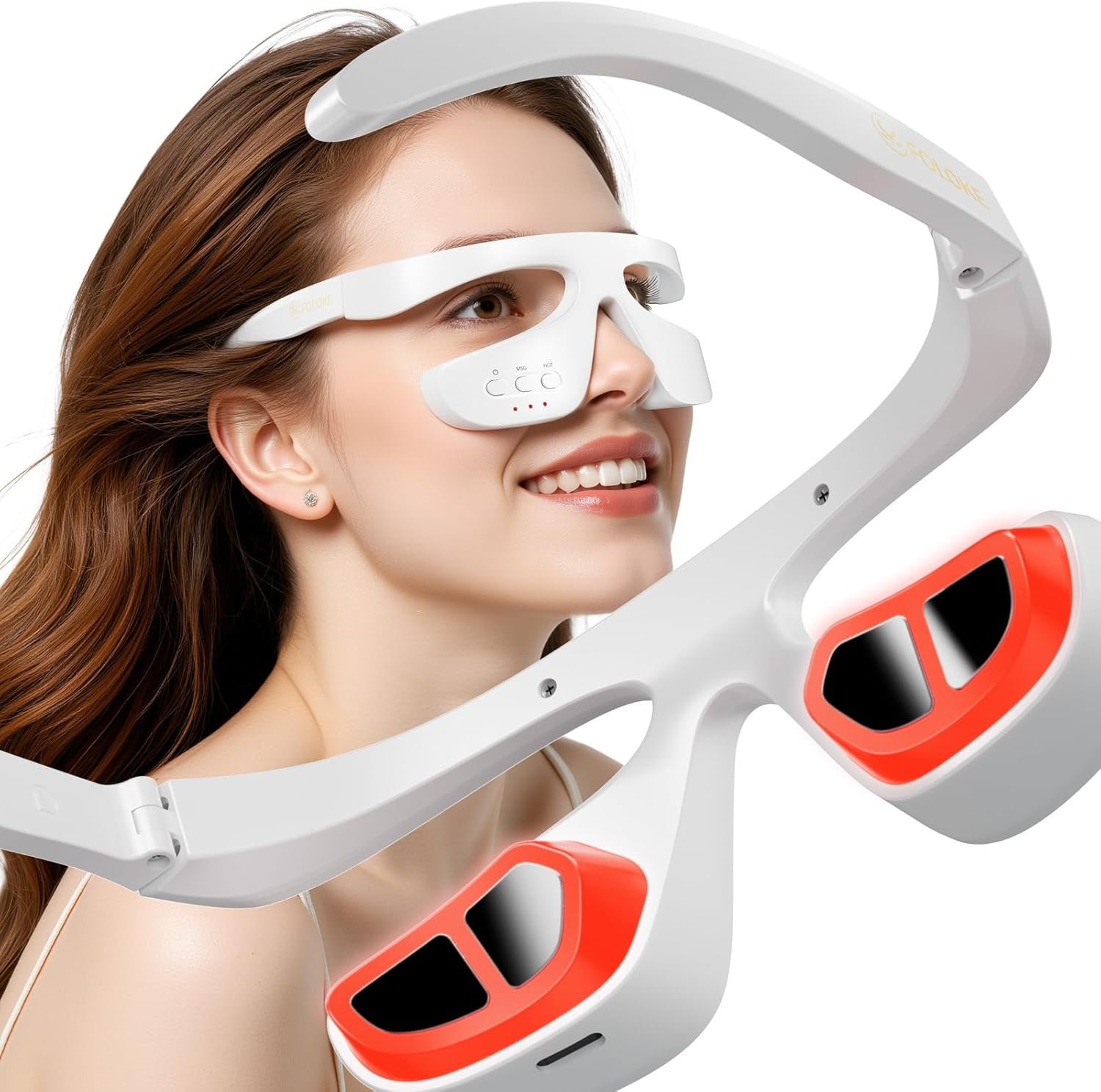 Under Eye Red Light Therapy Device, Red Light 630±10nm Therapy Glasses for Eyes, Red Light Eye Mask for The Treatment of Eye Bags,Dark Circles,Puffiness periorbital for Treating (Off-White)