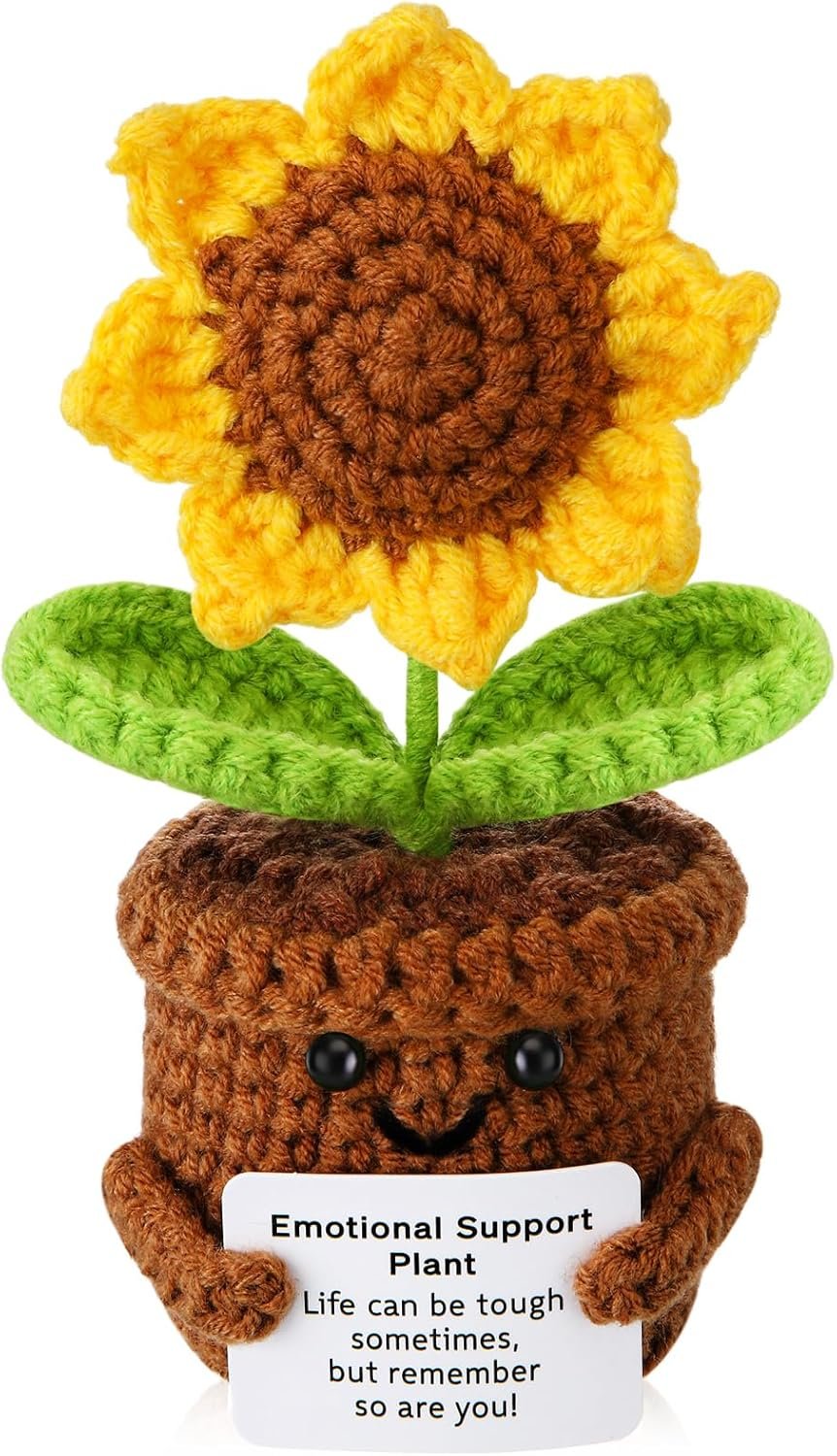 Emotional Support Plush Plant Crochet Sunflower Gifts for Women Mom Teacher Coworker Friends Get Well Gifts for Women Men Her Him