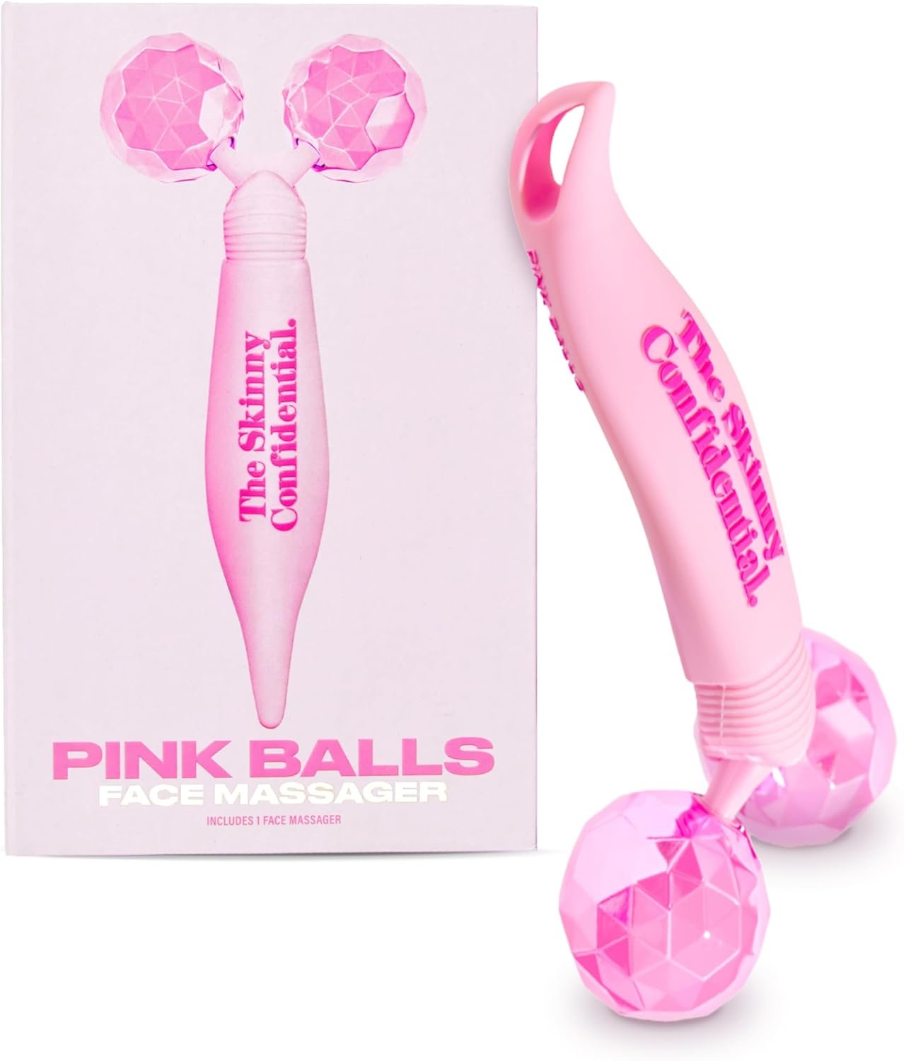 The Skinny Confidential Face Roller – Pink Balls Eye & Facial Roller Massager – Face Massage Tools Skincare for Wrinkles & Fine Lines, Sculpt, Contour, Tighten & De-Puff Skin
