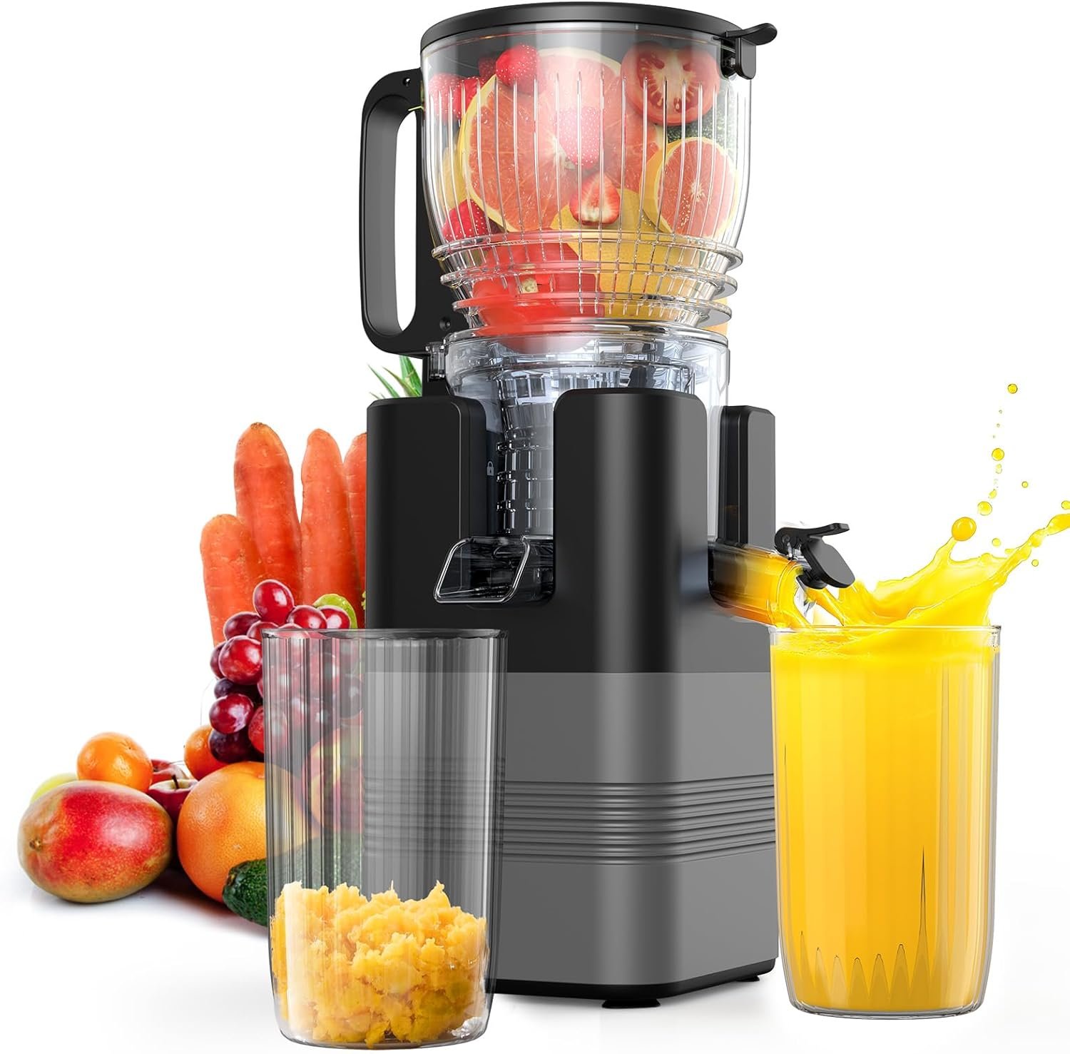 Cold Press Juicer Machines, Airpher 400W Juicer Machines with 5.8″ Wide Feed Chute, Slow Masticating Juicer For Whole Vegetables & Fruits with High Juice Yield, Easy to Clean (Light gray)