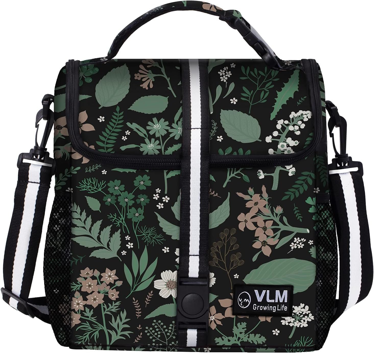 VLM Lunch Bag for Women,Adult Lunch Box for Women,Insulated Lunch Bag,Waterproof Multi Pocket Large Lunch Tote with Adjustable Shoulder Removable Strap for Office Work Picnic Green Floral