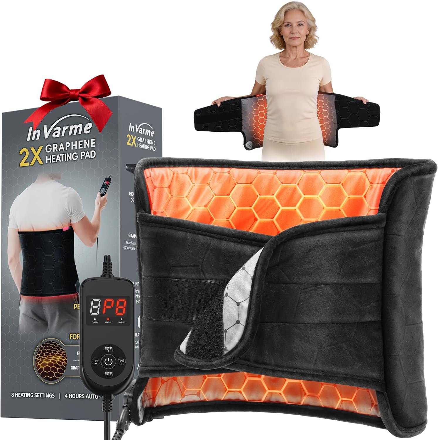 Extra-Hot Heating Pad for Back: Far Infrared Deep Fascial Relaxation – Hottest 160℉ 3S Heats Up Quickly – Deeper Pain Relief for Lower Back Period Cramps for Women Men – 4H Lasting Warmth