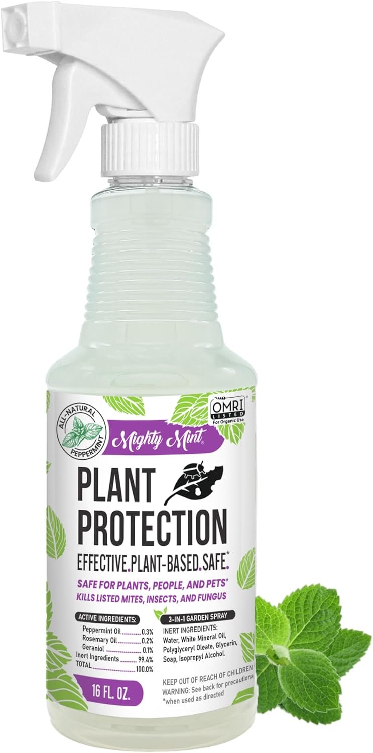 Mighty Mint Peppermint Oil Plant Protection Spray – Insect & Pest Control for Gnats, Spider Mites & Aphids – Plant-Based, Easy-to-Use – 16 oz