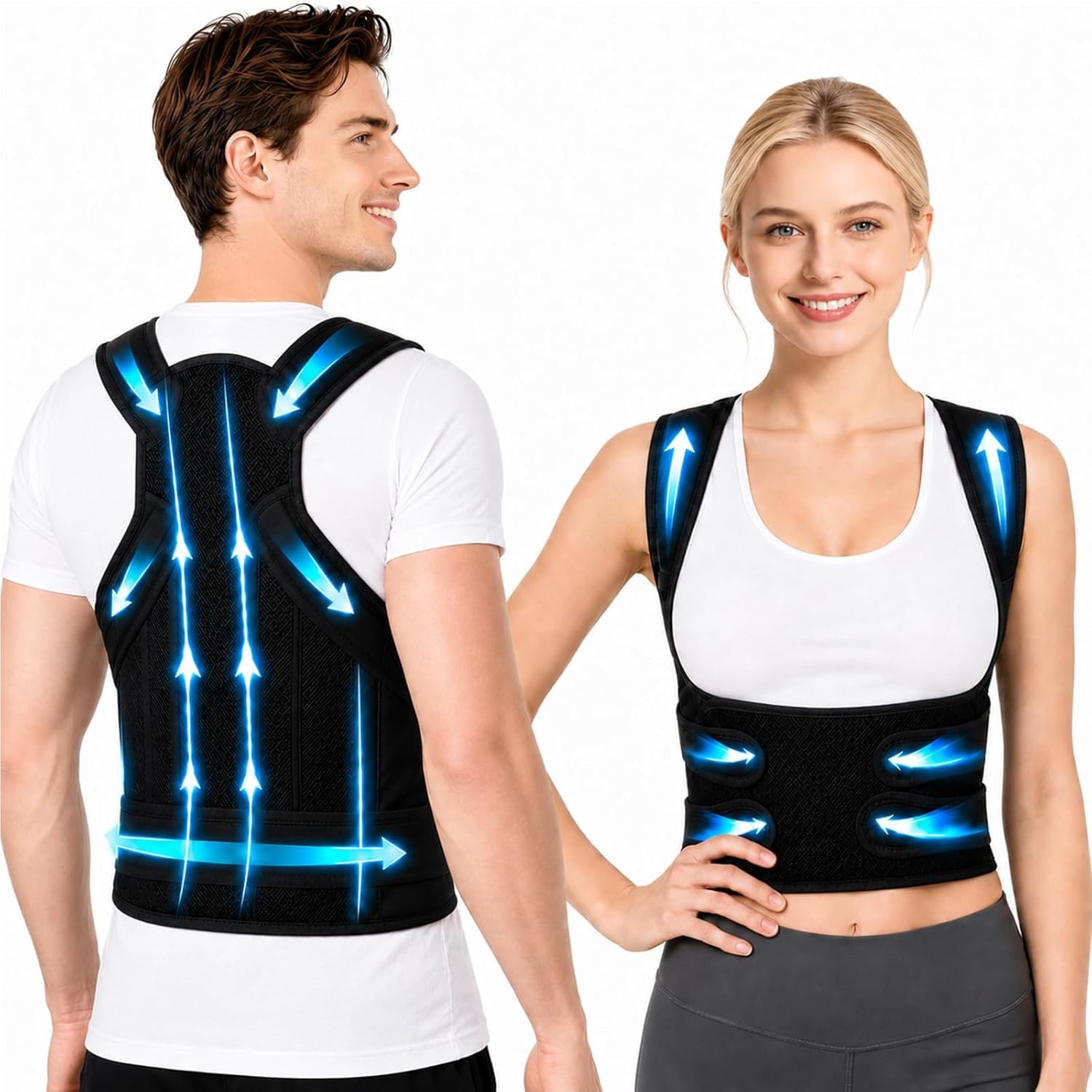 Posture Corrector for Men and Women, Back Brace for Posture Correction, Adjustable Upper Back Support for Shoulder Comfort, Breathable Back Straightener for Office Work, Daily Use and Travel Black M (34″-41″)