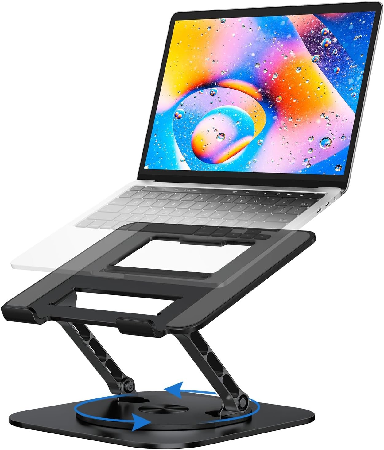 MCHOSE Laptop Stand for Desk, Ergonomic Laptop Riser with 360° Rotating Base, Foldable Notebook Computer Holder Stand Compatible with MacBook Air Pro, Dell XPS, More 10-17″ Laptops, Black