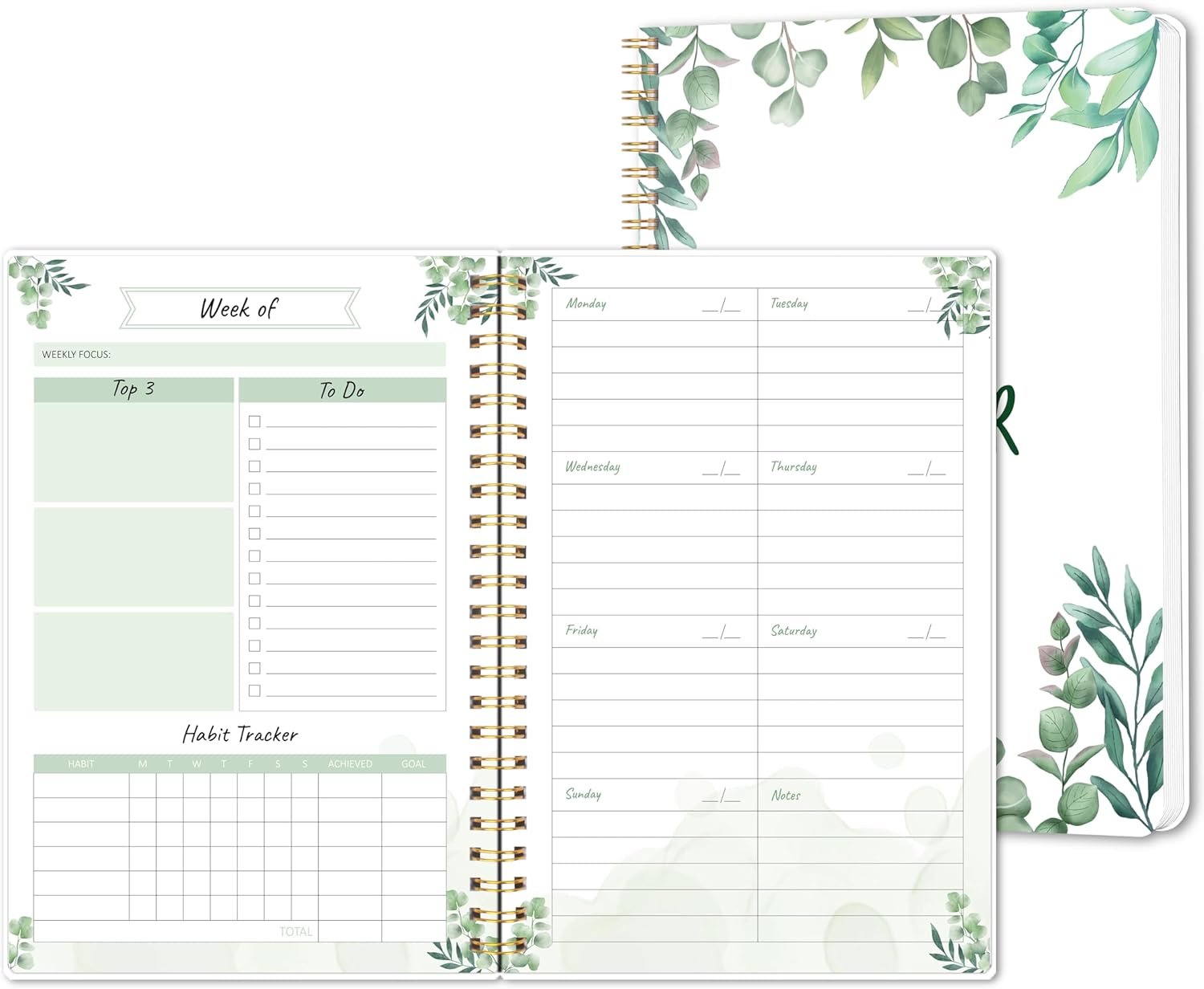 Undated Weekly Planner, Weekly To Do List Notebook with Goal & Habit Tracker Organizer, A5 5.8″ x 8.0″ Weekly Planner Notebook with Spiral Binding for Men or Women