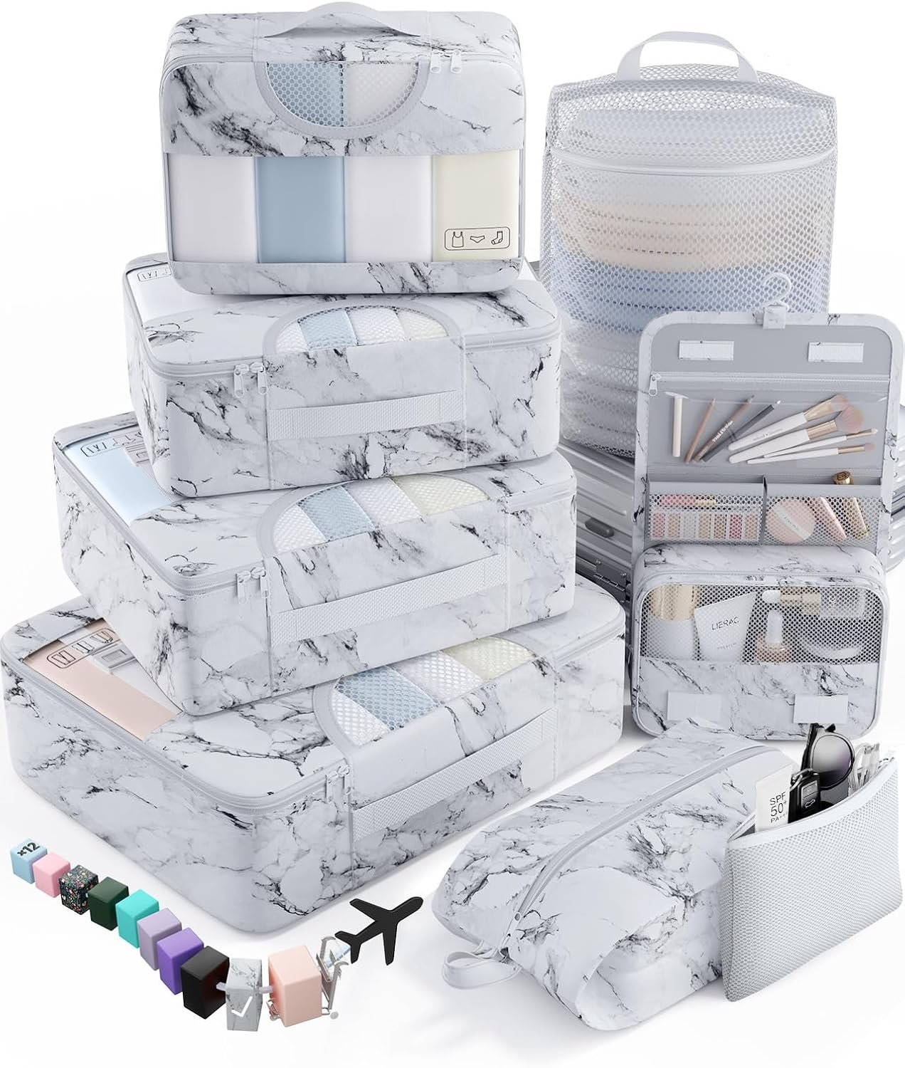 Veken 8 Set Packing Cubes for Travel Essentials, Suitcase Organizer Bags in 4 Sizes, Carry-On Luggage Accessories with Laundry Bag, Airplane Must Have, Gifts for Women Men
