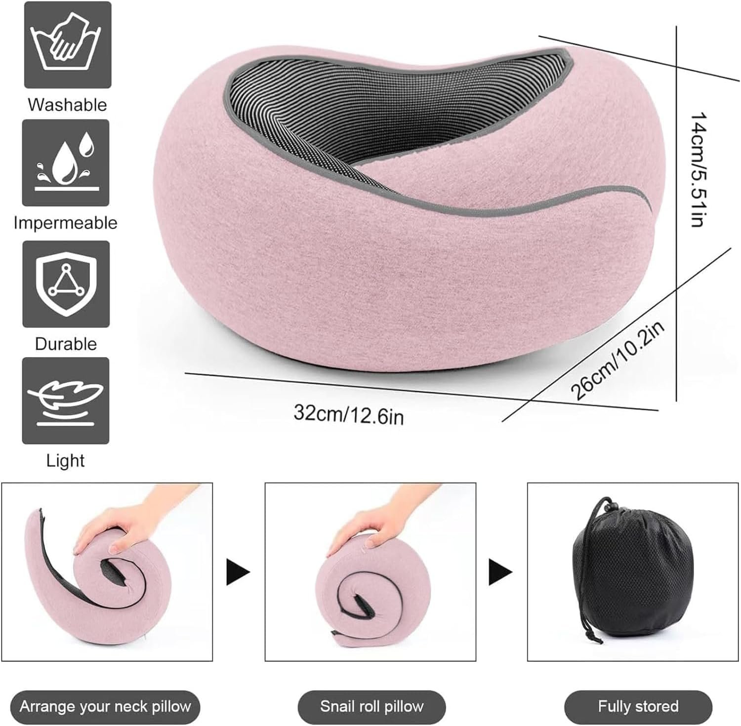 WEERSHUN Travel Pillow for Airplanes, 2026 New Memory Foam Neck Pillow with Chin Wrap for Traveling, Suitable for Airplanes, Offices and Cars (Pink)