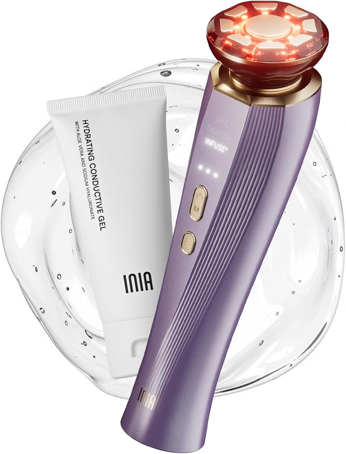 INIA Flare 3-in-1 Microcurrent Facial Device Red Light Therapy for Face and Neck Massager Tool with Heat & Vibration for Skincare Puffiness, Firming, Smoothing