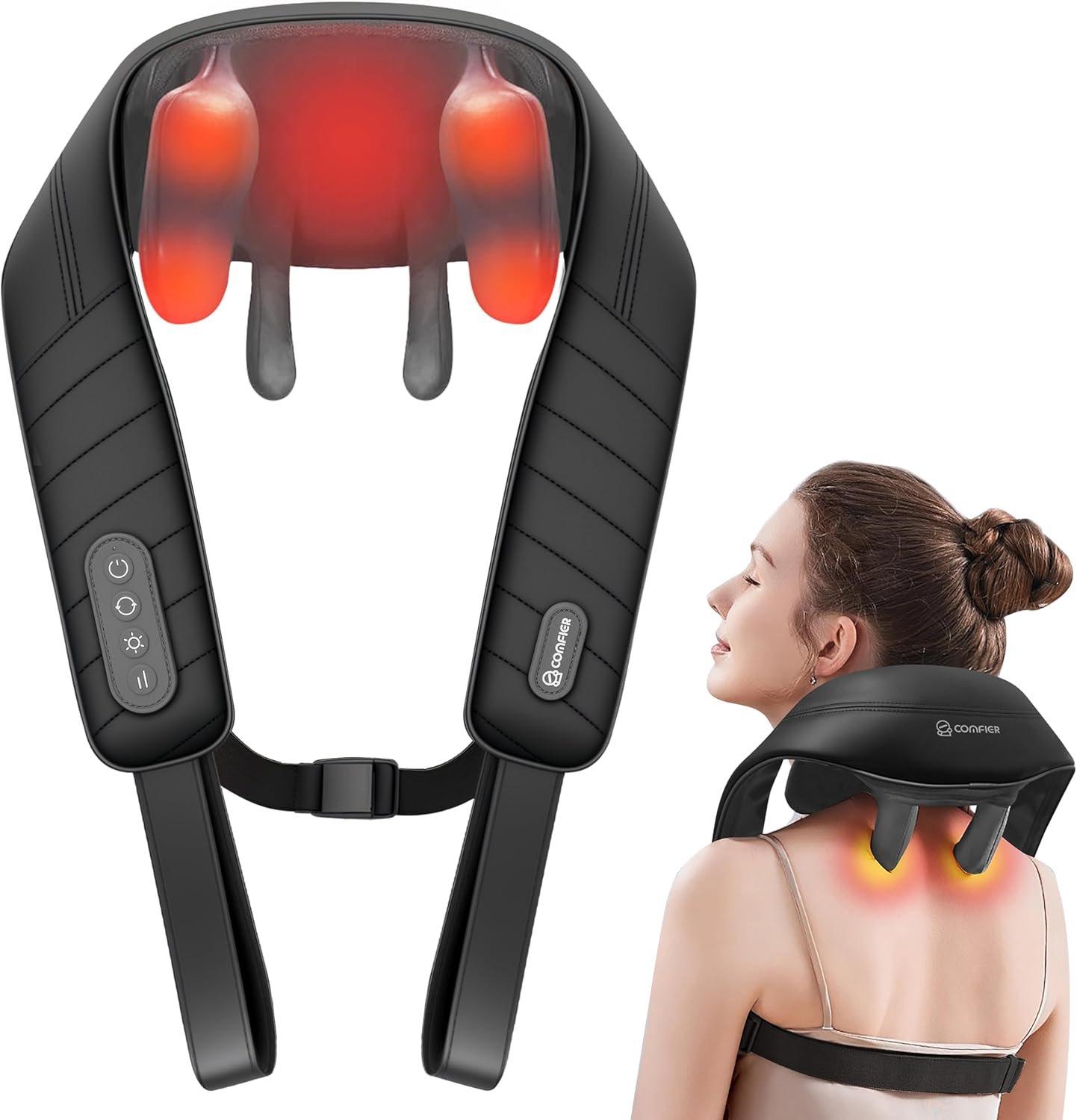 COMFIER Cordless Neck Massager with Heat, 4D Kneading Shiatsu Neck and Shoulder Massager Deep Tissue, Hands-Free Straps, FSA Eligible HSA, Father Day Gift for Dad