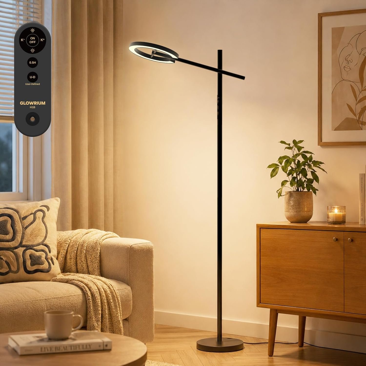 12000 LUX Light Therapy Lamp, UV-Free Sunlight Lamp Happy Therapy Lamp, LED Reading Floor Lamp with Remote, Full Spectrum Sun Lamp, 4 Color Temps 7 Brightness, Task Lamp Floor Lamp for Living Room