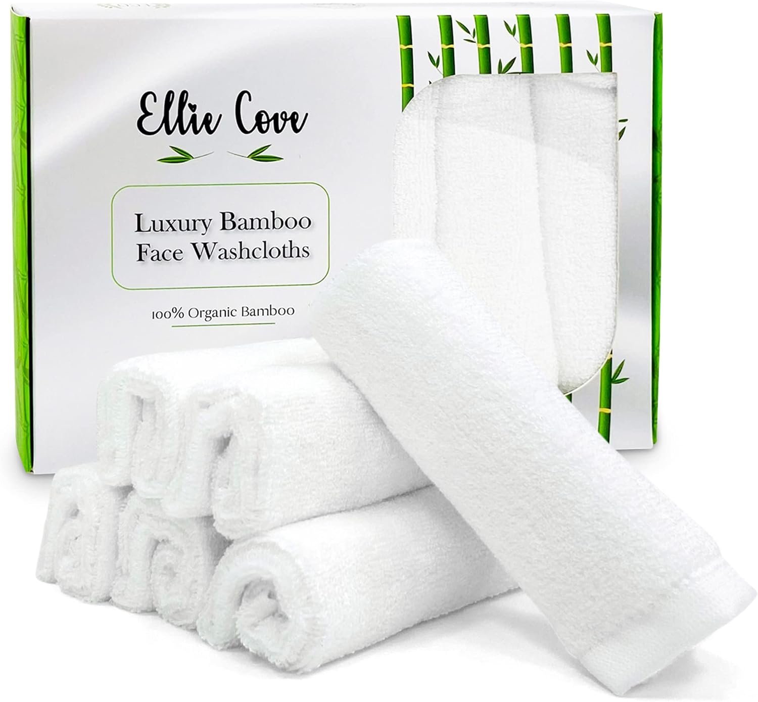 Luxury Facial Washcloths, Made from 100 Percent Rayon Derived from Bamboo, Makeup Remover, Reusable Absorbent, Gentle for Delicate Sensitive Skin, Set of 6, 10″X10″ (White)