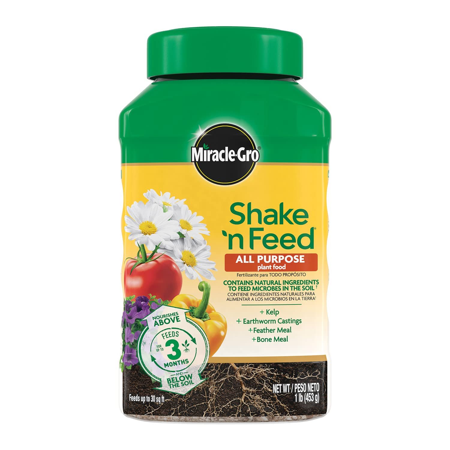 Miracle-Gro Shake ‘N Feed All Purpose Plant Food – Outdoor and Indoor Plant Food for In-Ground and Containers, Feeds for up to 3 Months, 1 lb.