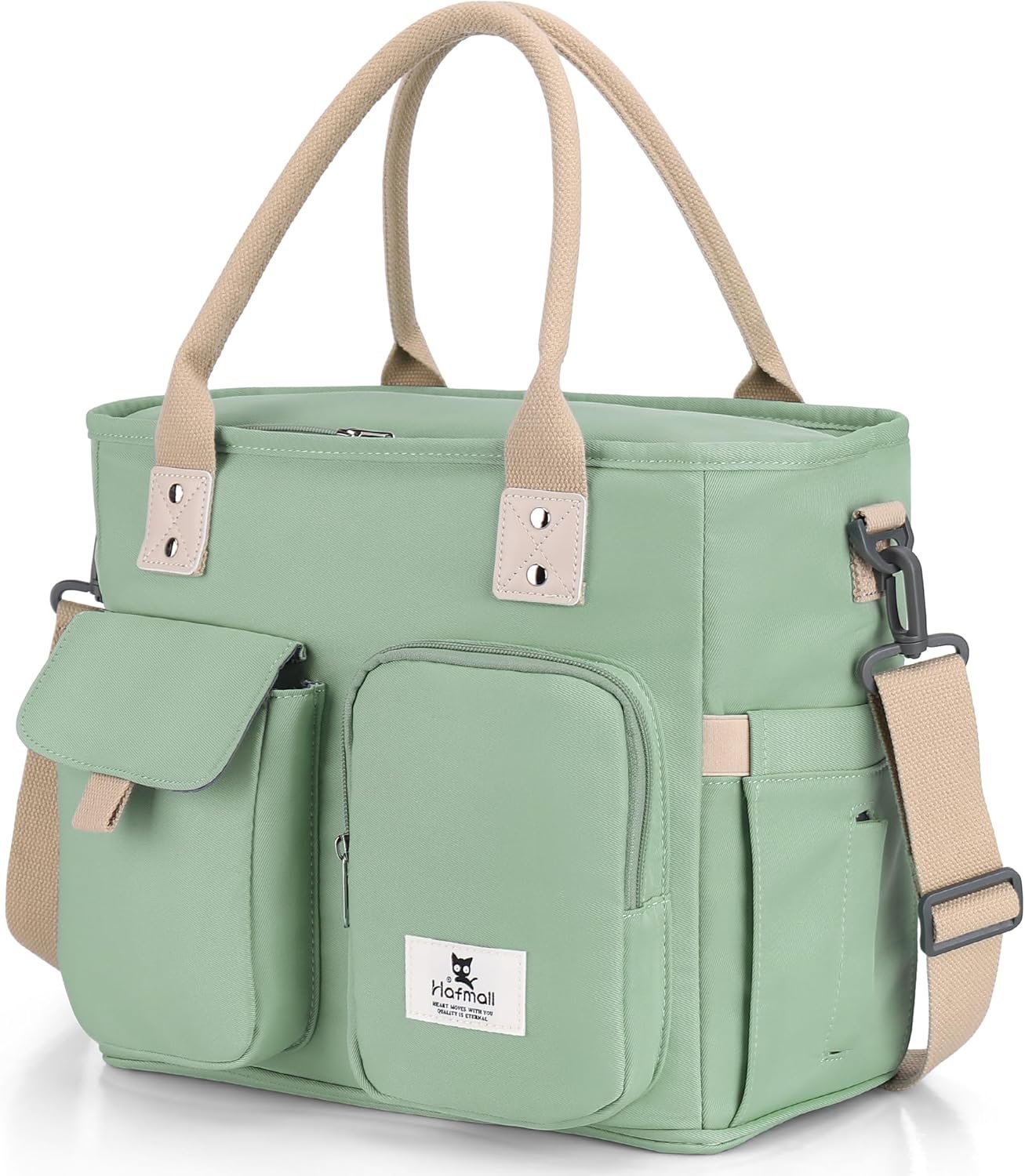 Hafmall Large Insulated Lunch Bag for Women, Leakproof Lunch Box for Men, Wide Opening Lunch Tote Bag with Shoulder Strap, Reusable Adult Lunch Bag For Work, Picnic, Green